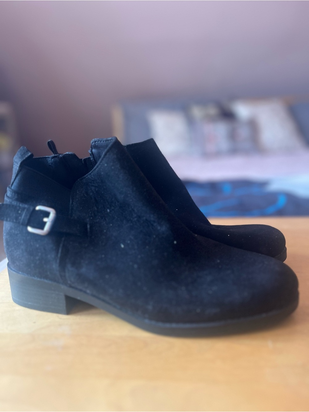 Old Navy Black Suede Ankle Booties with Buckle